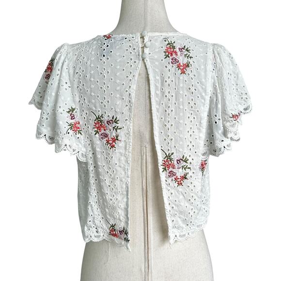 Forever 21 White Eyelet Embroidered Floral Crop Top Women's Size Small | 67-12-2 - Picture 2 of 6